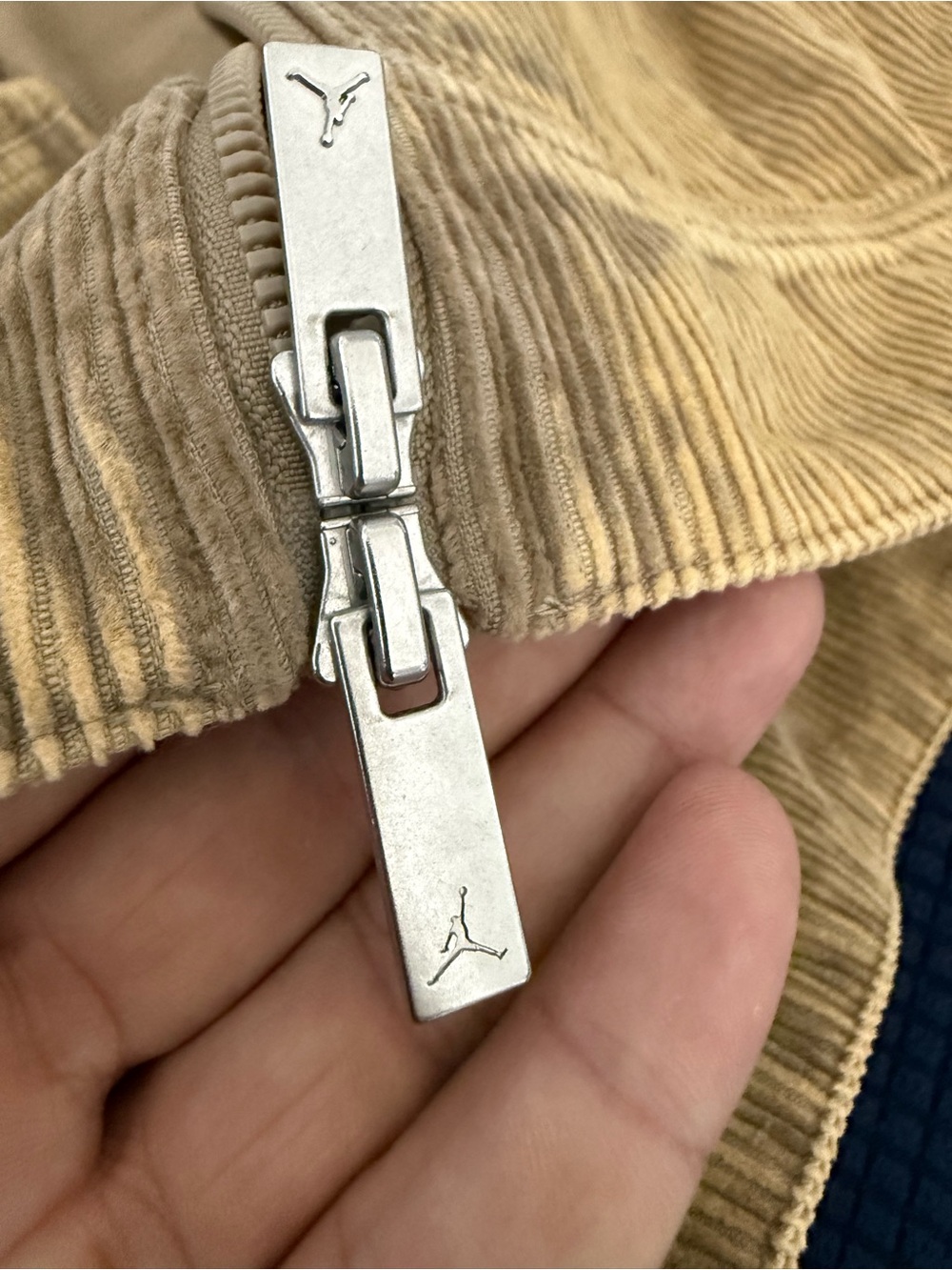 Jordan Men's Corduroy Accessory in Tan with Silver Jumpman Zipper - Picture 2 of 7
